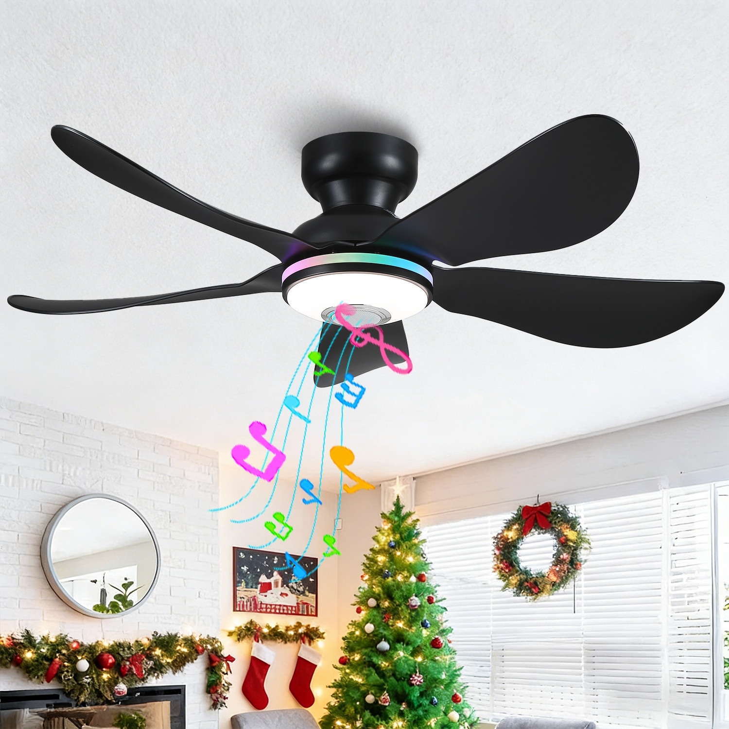 Kviflon 36/46 inches RGB Flush Mount Ceiling Fan with Light and