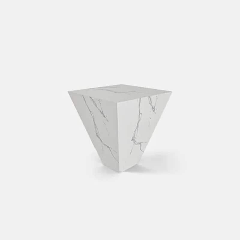 Modern Square Coffee Table, Trapezoid White Sintered Stone Coffee Table, Fully-assembled