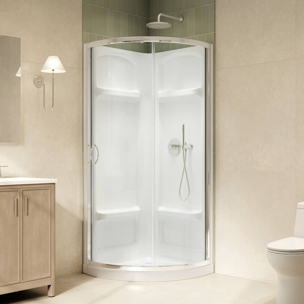 OVE Decors Breeze Round Corner Shower Kit, Door, Walls, and Pan