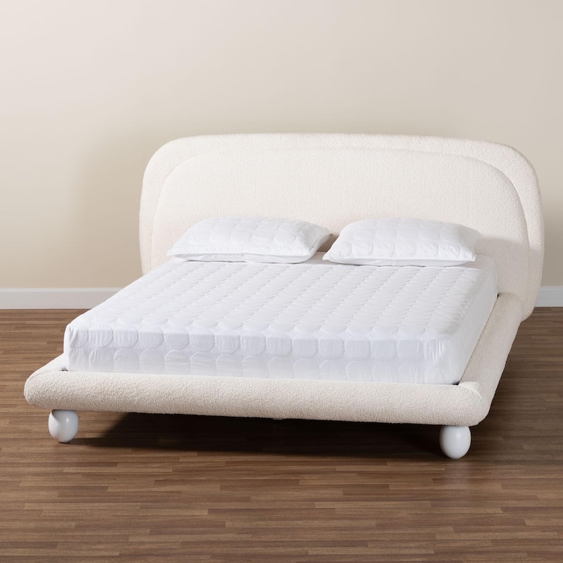 Eladio Modern Luxe Ivory Boucle Fabric Queen Size Bed