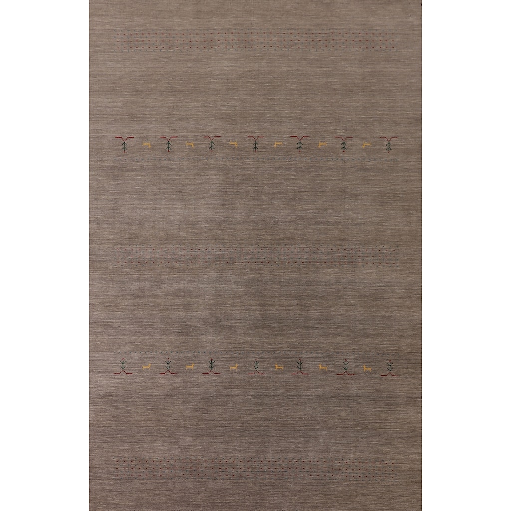 Brown Gabbeh Area Rug Handmade Oriental Wool Carpet - 6'8"x 9'9"