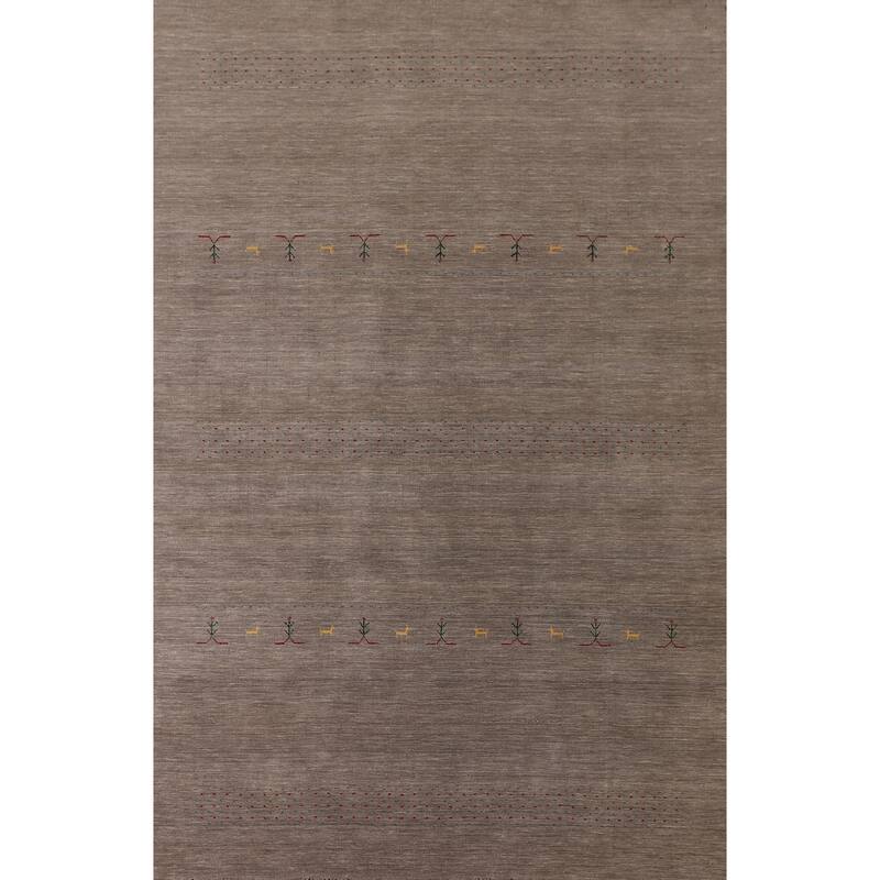 Brown Gabbeh Area Rug Handmade Oriental Wool Carpet - 6'8"x 9'9"