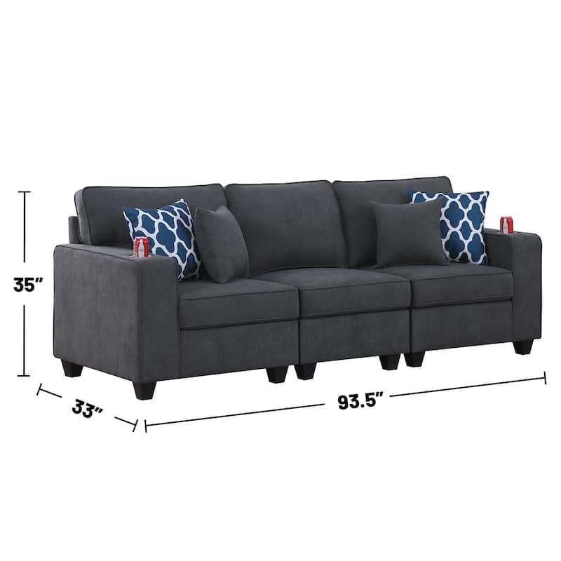 Woven Upholstered Sofa with 2 Cupholders in Stone Gray
