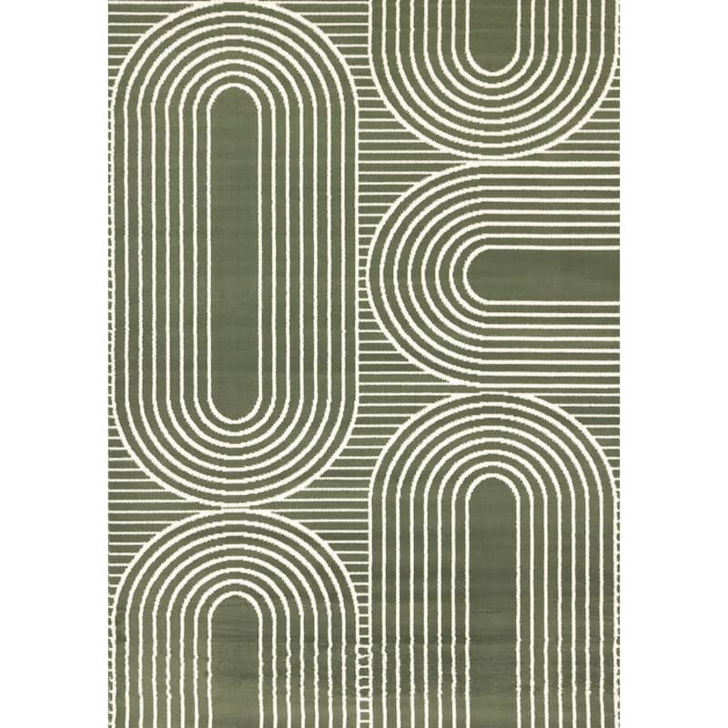 Modern Geometric Arches Rug in Green White
