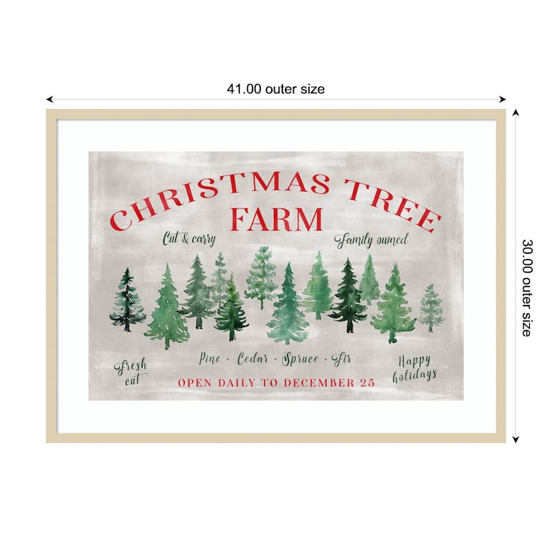 Christmas tree farm sign by Rosana Laiz Blursbyai Wood Framed Wall Art Print - 41 x 30 in