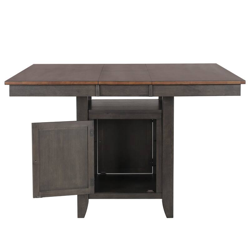 Counter Height Dining Set Extendable Table 5 Stools Storage Cabinet Distressed Brown Wood
