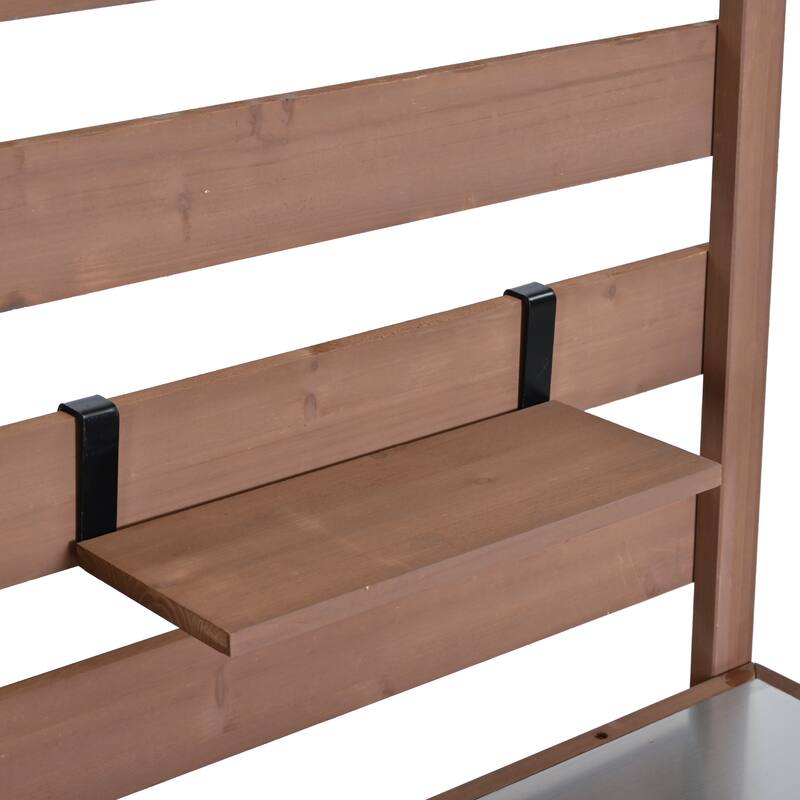 41.7'' Rolling Outdoor Kitchen Island, Solid Wood Kitchen Cart with Sink and Stainless Table Top