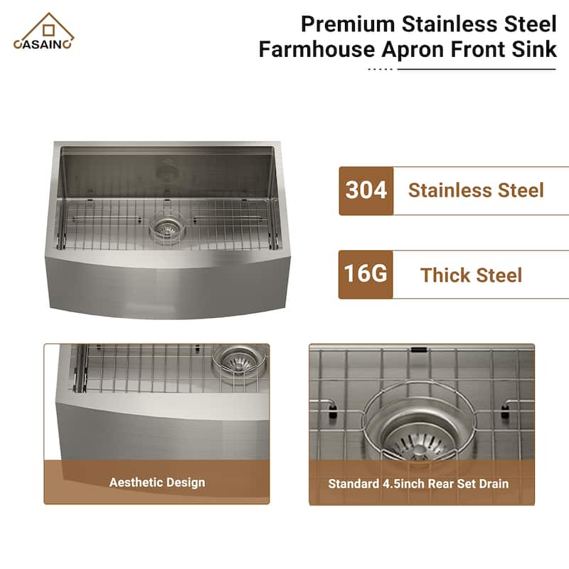 Stainless Steel Sink 30 in. Single Bowl Farmhouse Apron Kitchen Sink with Kitchen Faucet and Accessories