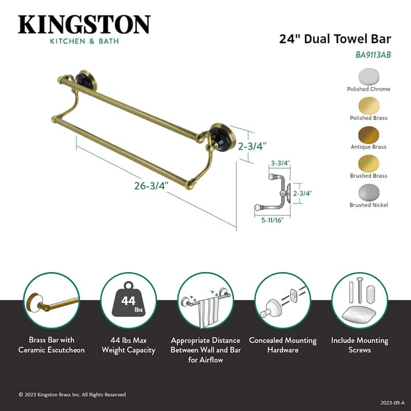 Kingston Brass Water Onyx 24-Inch Dual Towel Bar