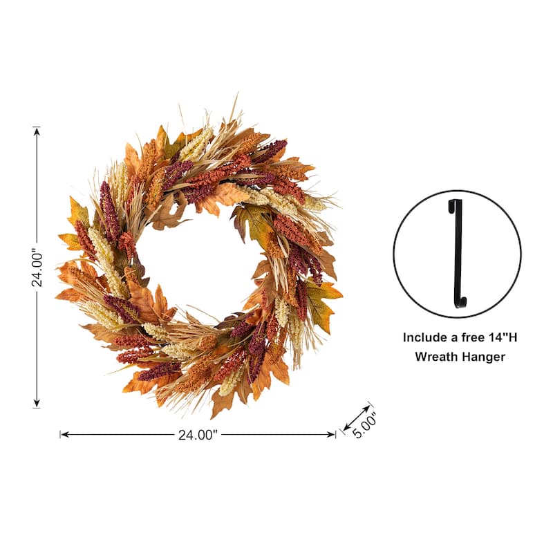 Glitzhome Fall Multi-Colored Sorghum Garland Wreath Swag with Black Metal Wreath Hanger