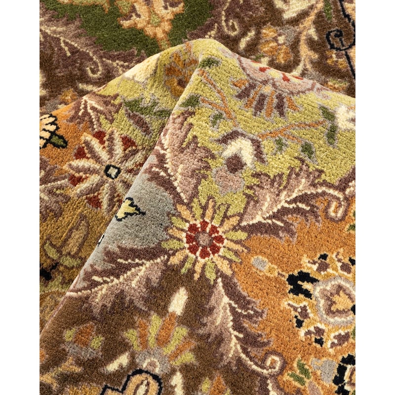 Overton Handknotted Wool Traditional Oriental Yellow Octagon Area Rug - 6' x 9'