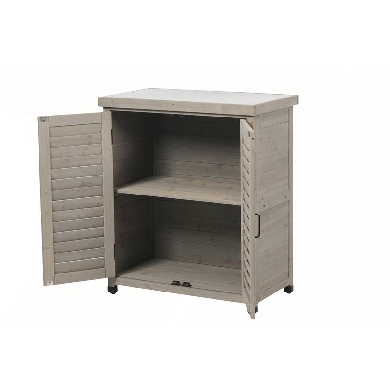 Potting Bench with Storage Cabinet and Metal Table Top