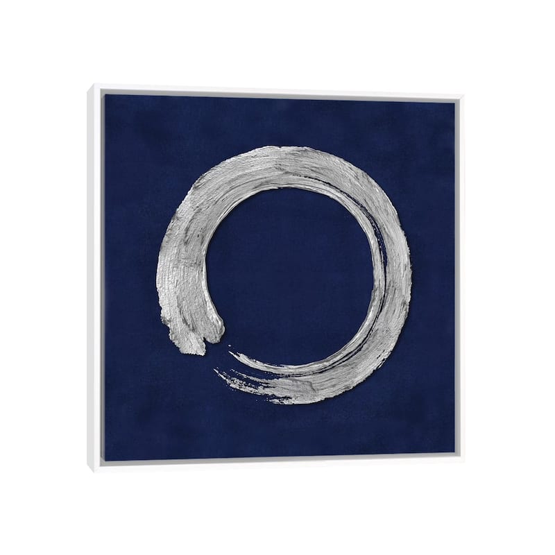 iCanvas "Silver Zen Circle On Blue I" by Ellie Roberts Framed Canvas Print - White - 12x12