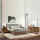 preview thumbnail 1 of 47, Artemio Black or Walnut Wood 4 Piece Bedroom Set with Grey Upholstered Headboard Walnut - King