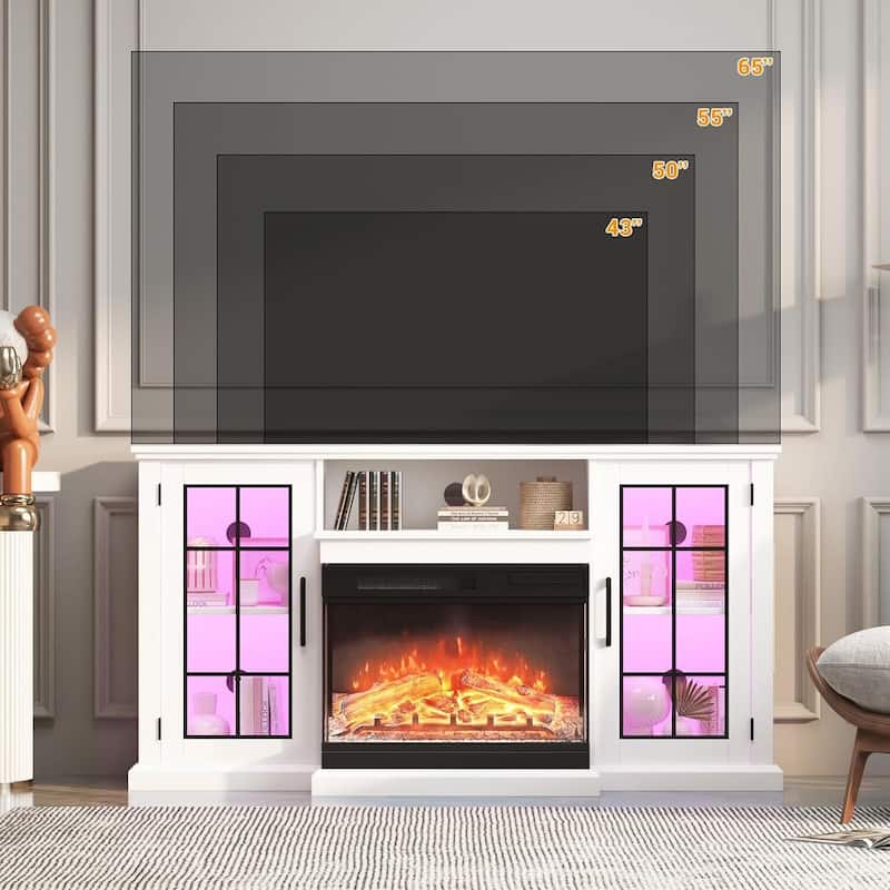 59In 3 Sided Glass Fireplace Heater TV Stand with LED Lights - N/A