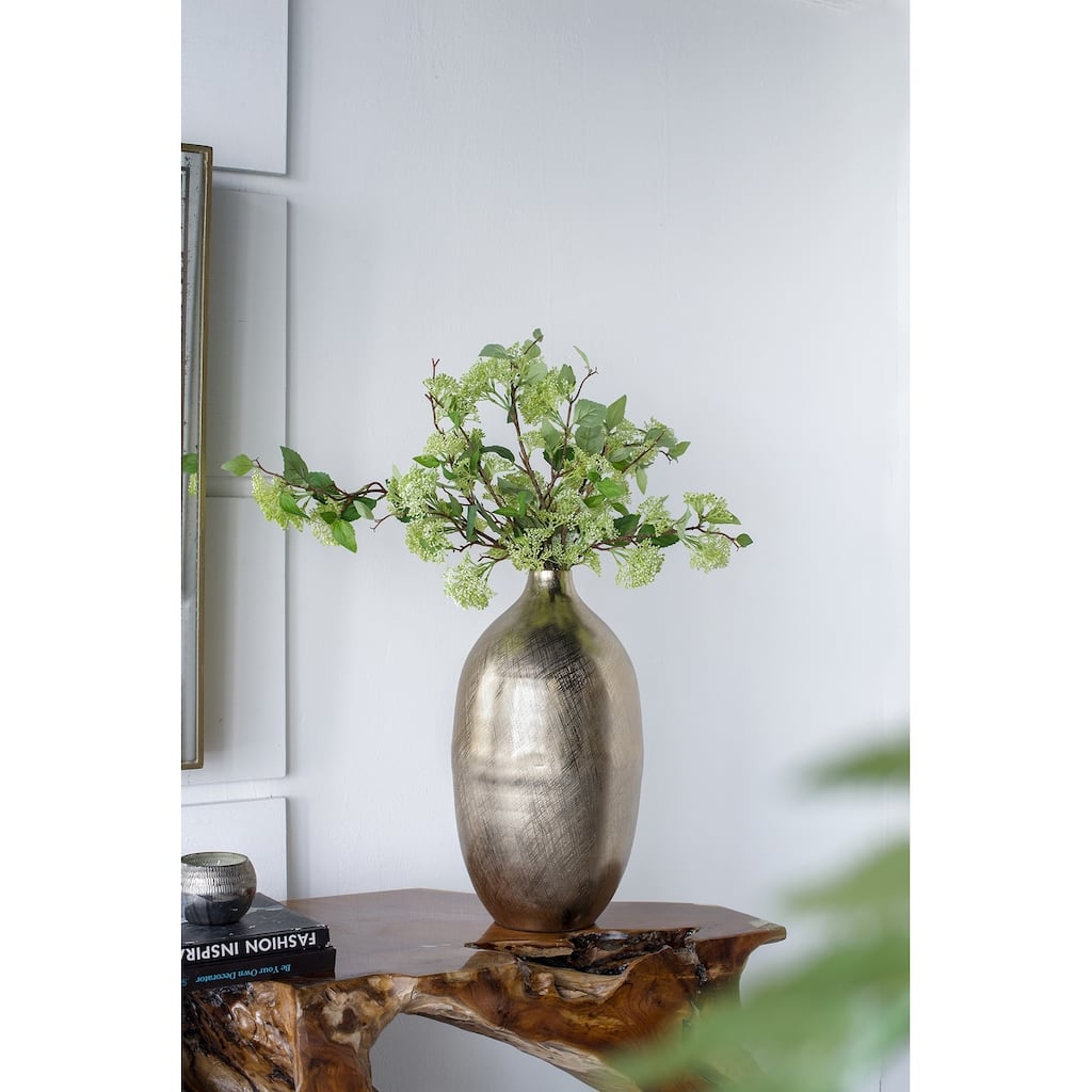 8.5x8.5x18.5" Aluminum Vase, Gold Streaks