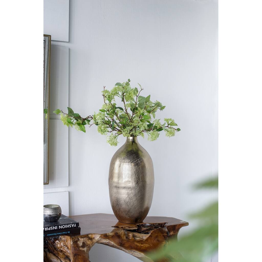 8.5x8.5x18.5" Aluminum Vase with Gold Streak Texture Modern Home Decor