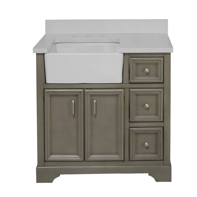 KitchenBathCollection Zelda 36" Farmhouse Bathroom Vanity with Quartz Top