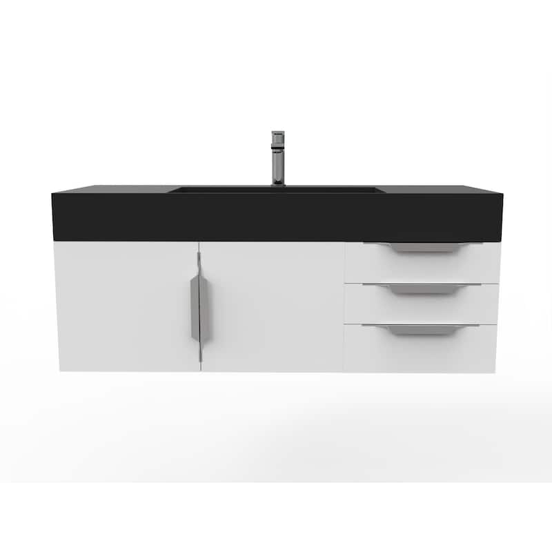 Amazon 48" Wall Mounted Bathroom Vanity Set w/ Black Top - White - Brushed Nickel Finish