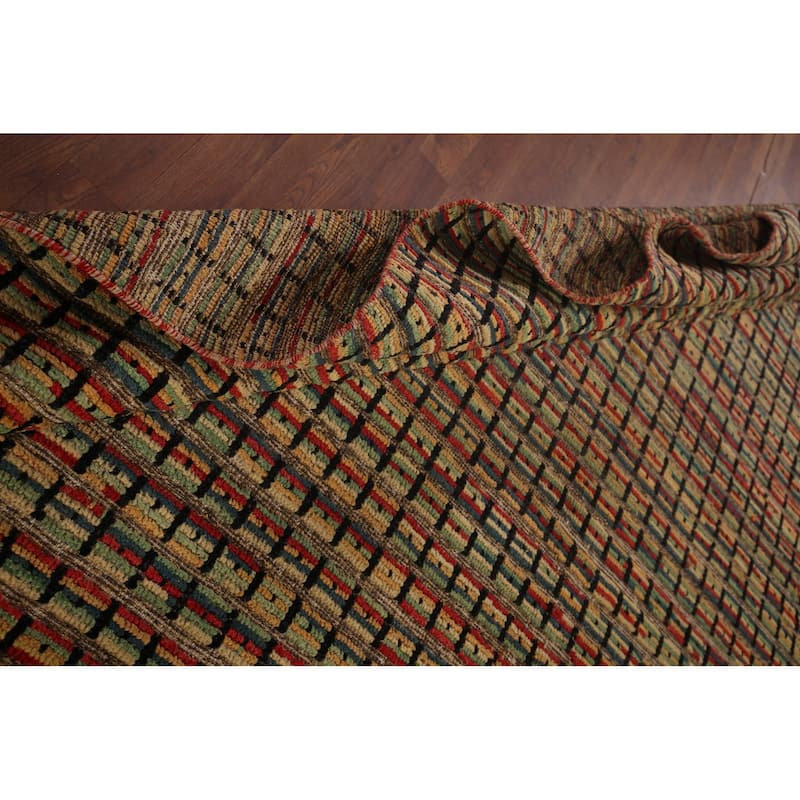 Colorful Checkered Moroccan Modern Area Rug Hand-Knotted Wool Carpet - 9'0"x 12'4"