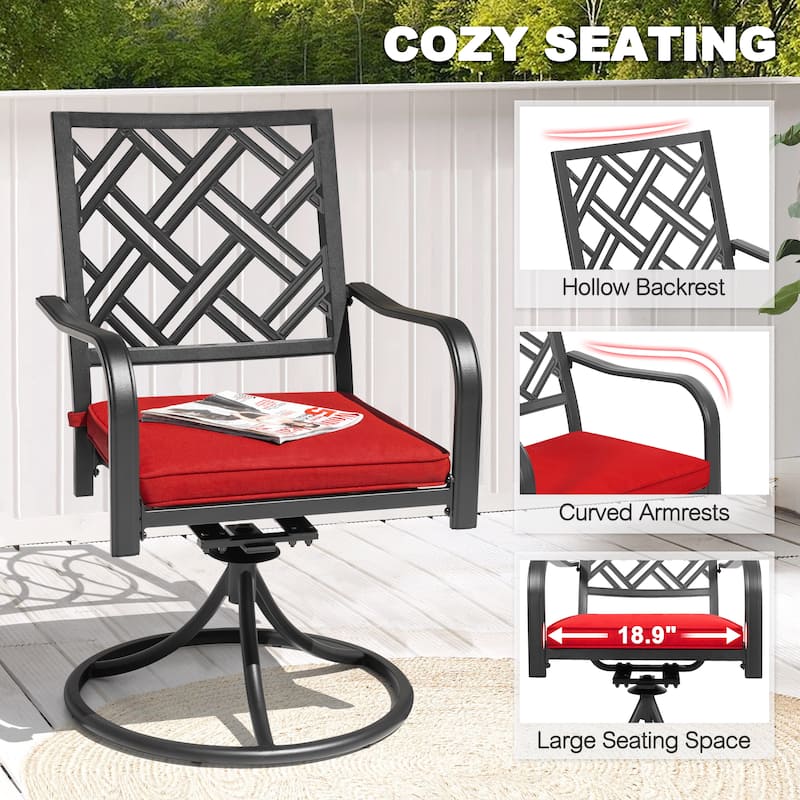 7PCS Metal Patio Dining Set with Umbrella Hole, Swivel Chairs with Cushions