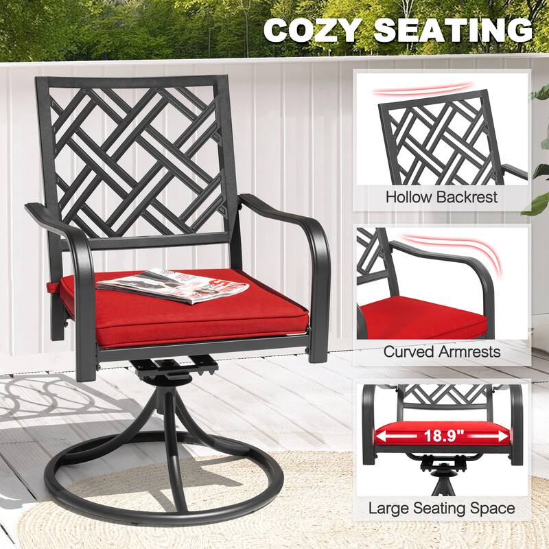 Outdoor 2-Piece Dining Chairs, 360-Degree Rotation and Red Cushions