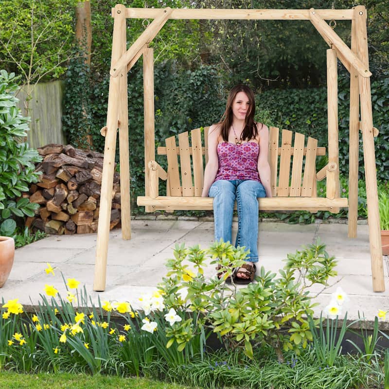 Outdoor Wooden Porch Swing A Frame Wood Log Swing Bench Chair