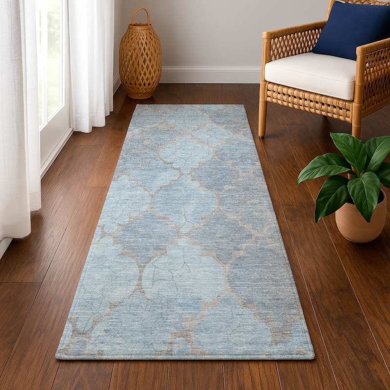 Premium Washable Super Soft Modern Trellis Mayfield Rug - Denim - 2'3" x 7'6"