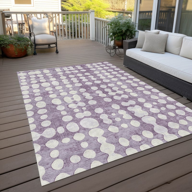 Machine Washable Indoor/ Outdoor Chantille Dots Abstract Rug