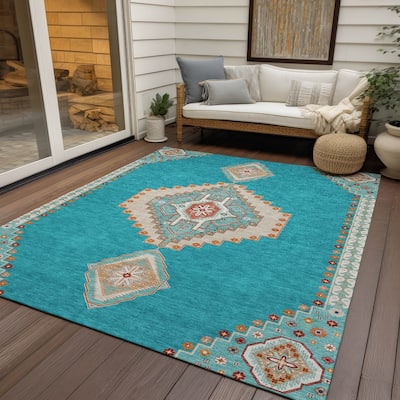 Machine Washable Indoor/ Outdoor Boho Traditional Chantille Rug
