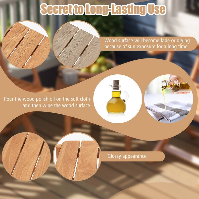 Gymax Patio Teak Wood Side Table with Slatted Tabletop Small Coffee