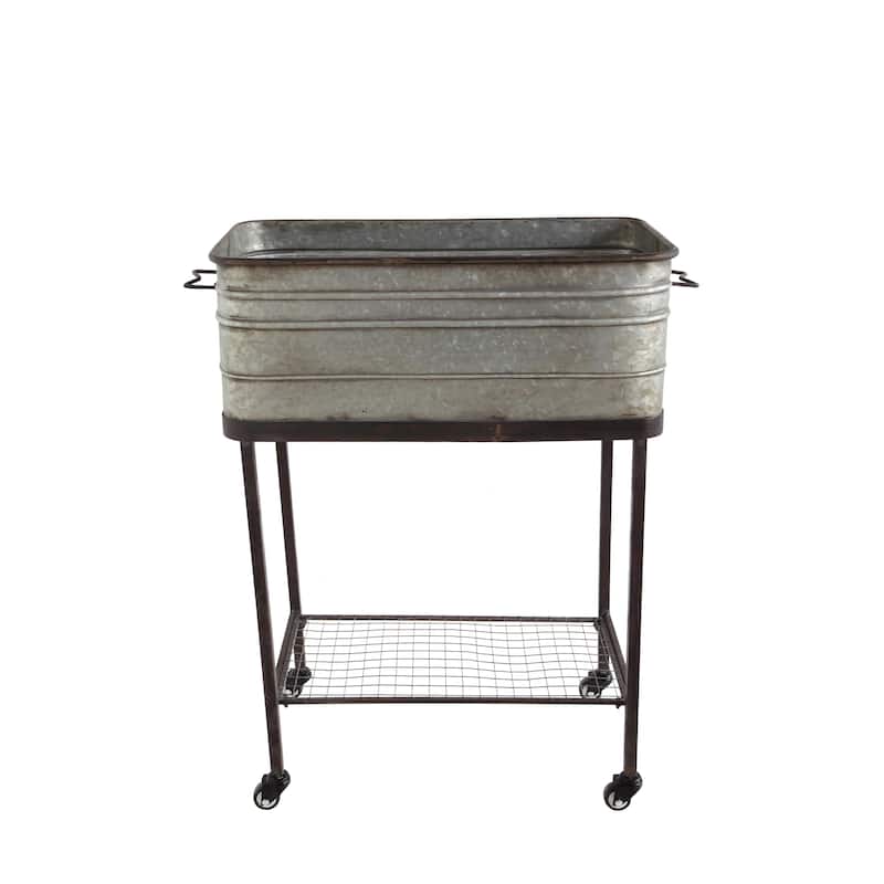 Metal Planter Tub on Stand with Rolling Wheels - Silver