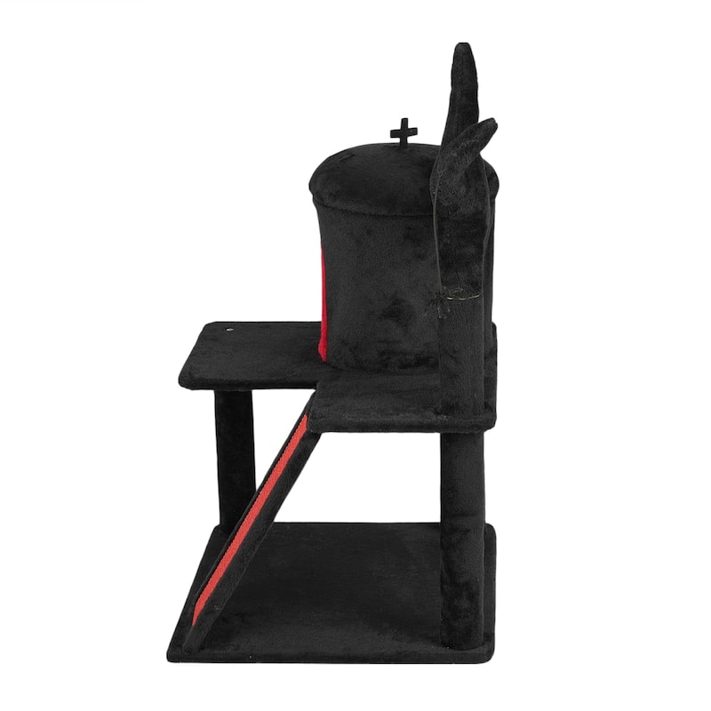 42" Gothic Cat Tree with Red Black Condo and Sisal Scratching Posts Ladder and Spider Toy