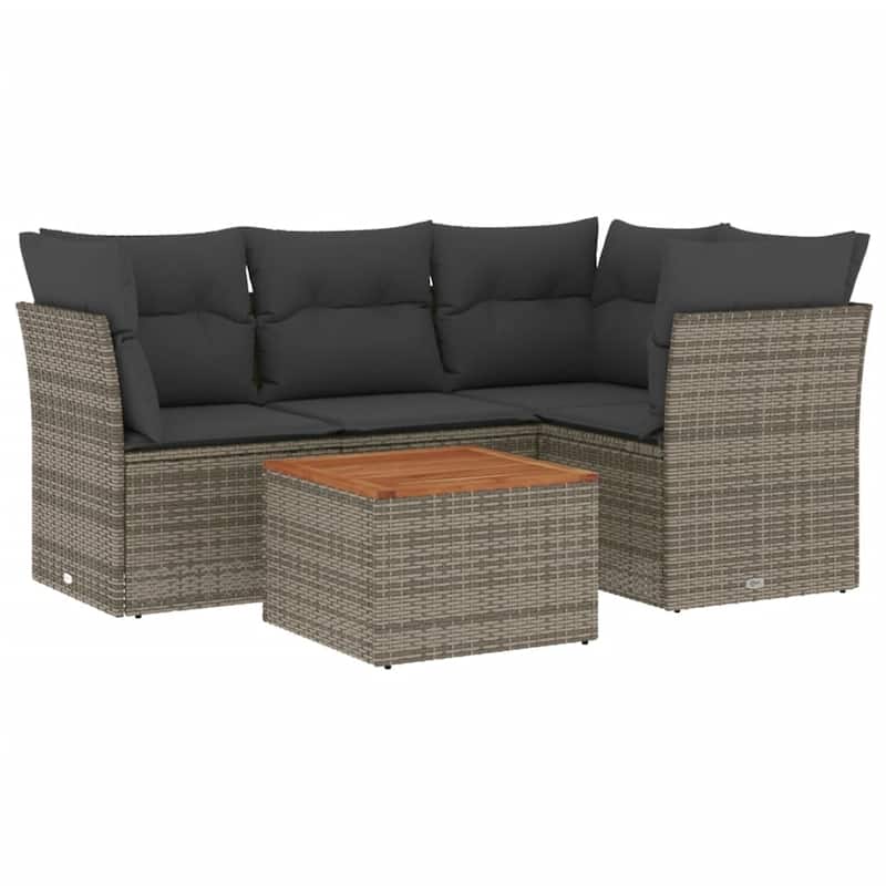 vidaXL Patio Sofa Set with Cushions Outdoor Furniture 5 Piece Poly Rattan - 21.7 x 21.7 x 14.6