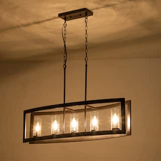 36.6" 5-Light Modern Chandelier for Dining Room Farmhouse Oil-Rubbed Bronze Glass Ceiling Light