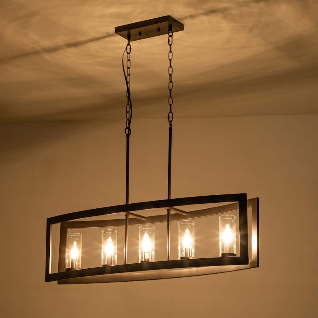 36.6" 5-Light Modern Chandelier for Dining Room Farmhouse Oil-Rubbed Bronze Glass Ceiling Light
