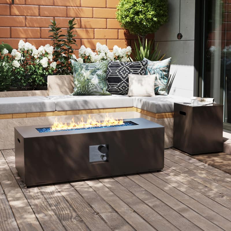 Patio Watcher 42-in W 50000-BTU Iron Propane Gas Fire Pit Table with Tank Cover