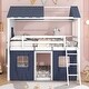 preview thumbnail 2 of 14, Playhouse Design Full over Full Wood Bunk Bed with Elegant and Elaborated Windows, Sills and Tent, Space-saving, Blue+White