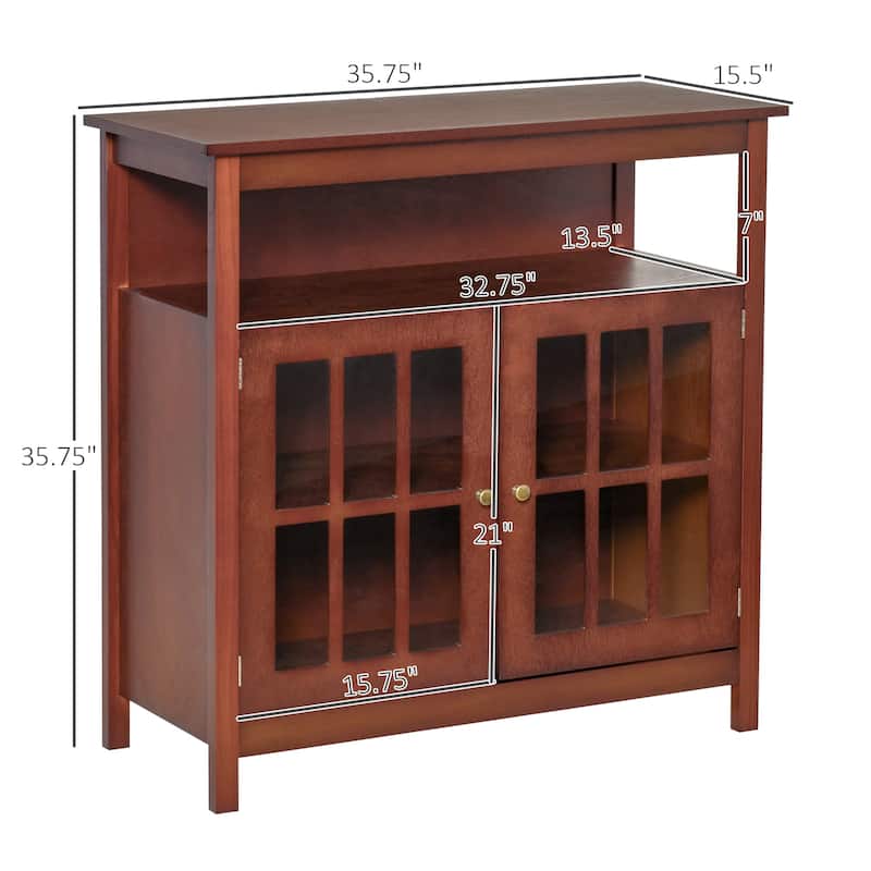 HOMCOM Kitchen Storage Sideboard Cabinet with Open Shelf, Glass Door Cabinet and Adjustable Shelves