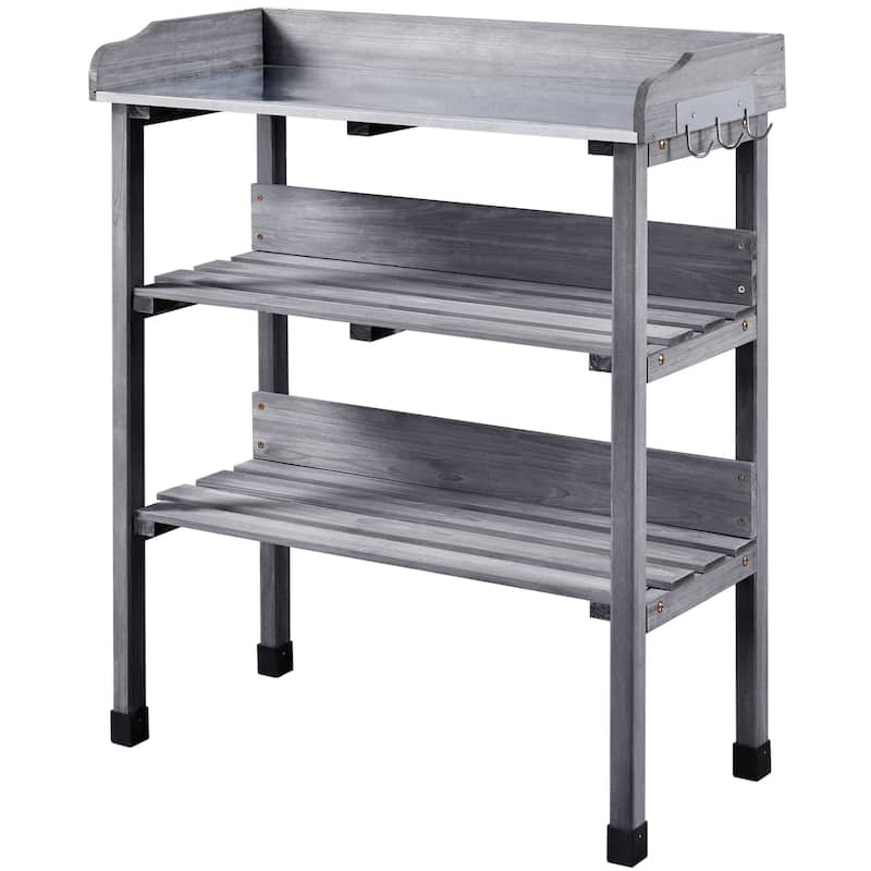 Yaheetech Outdoor Potting Bench Table Wooden Potting Station with Storage Shelf and Hook