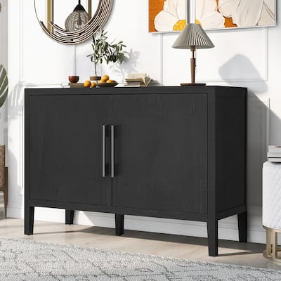 2 Door Cabinet Storage Cabinet with 2 Metal Handles & Adjustable Shelves, Wooden Entryway Cabinets Coffee Bar Cabinets