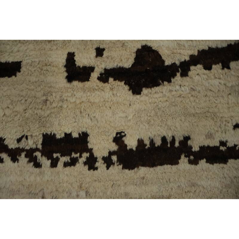 Hand Knotted Oriental 100% Wool Carpet Modern Abstract Beige & Ivories Moroccan Area Rug - 8' 2'' X 5' 3''