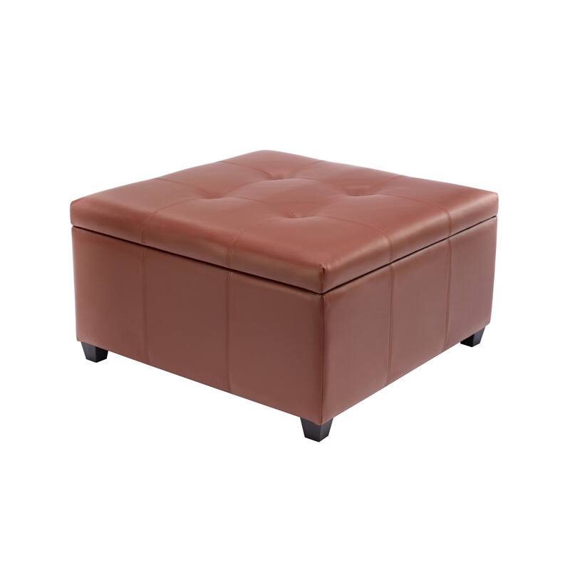Porthos Home Jara Faux Leather Flip Top Square Storage Ottoman - Brown