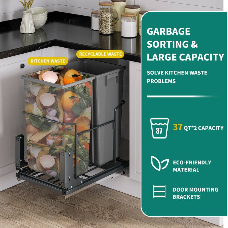 Moasis Resin Double 37QT Pull Out Kitchen Waste Containers 37QT+37QT