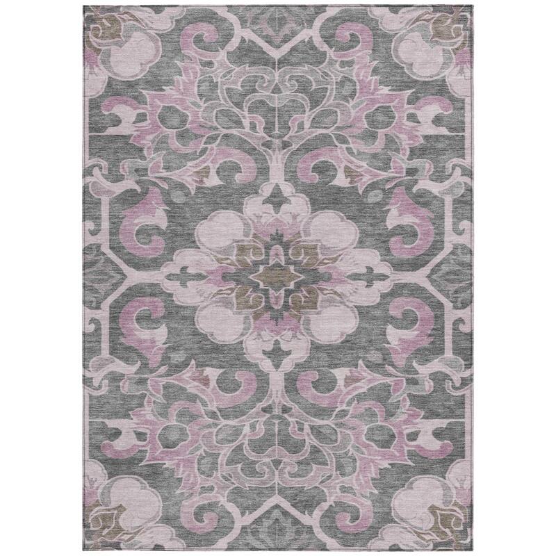 HomeRoots Damask Traditional Rectangle Outdoor Rug
