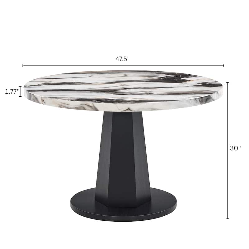 Roundhill Furniture Cavira Modern Faux Marble Dining Table with Wood Pedestal Base