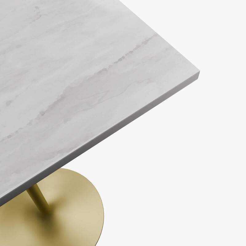 LeisureMod Verve Square Bar Dining Table with White Resin TableTop and Gold Steel Base for Kitchen & Dining Room