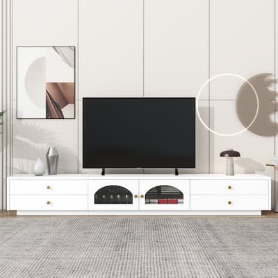 Luxurious 95" TV Stand with Fluted Glass Doors and Tempered Glass Shelves