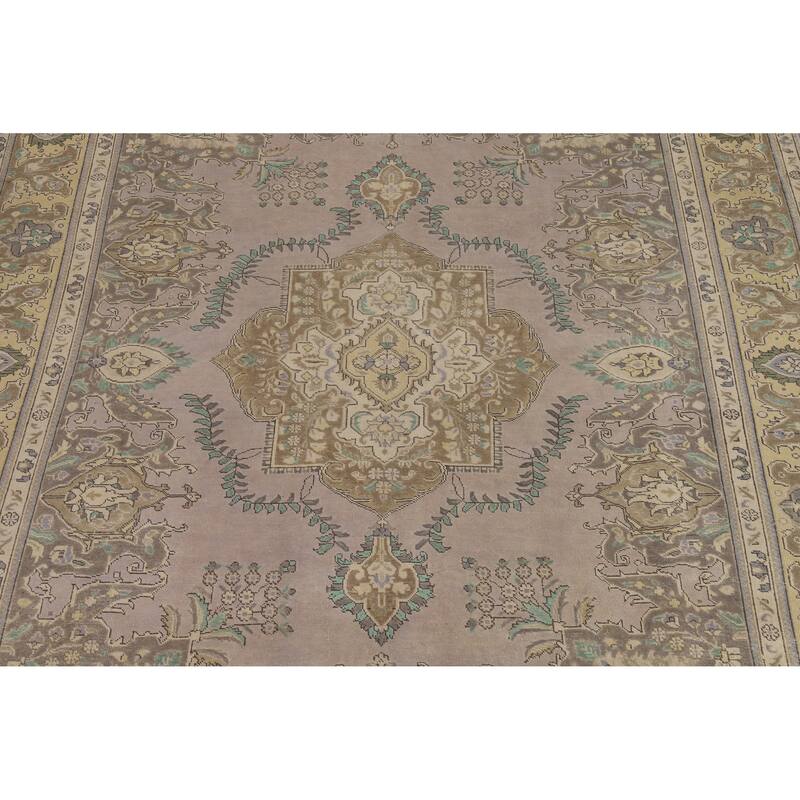 Traditional Grey Tabriz Persian Vintage Area Rug Handmade Wool Carpet - 9'7" x 12'7"