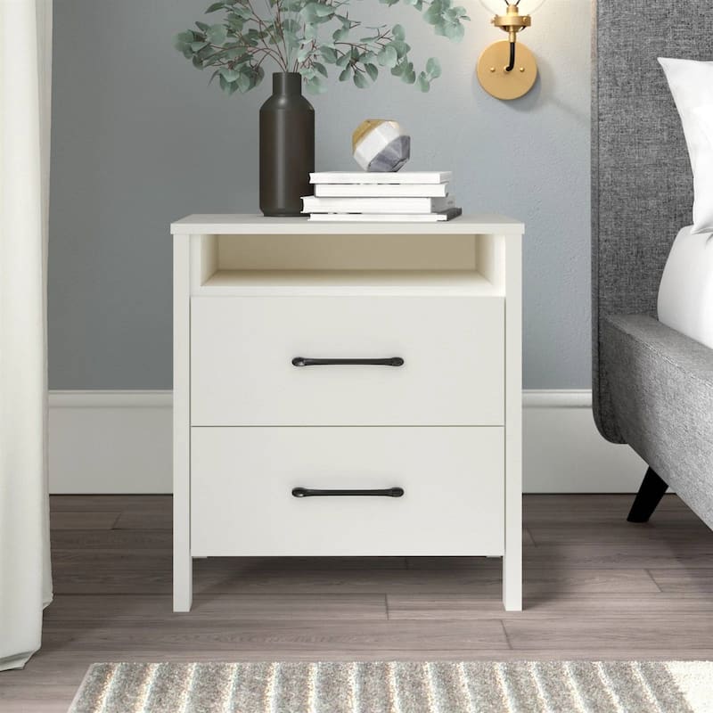 Modern 2-Drawer Bedside Table Nightstand with Shelf Wood Minimalist Bedroom Furniture
